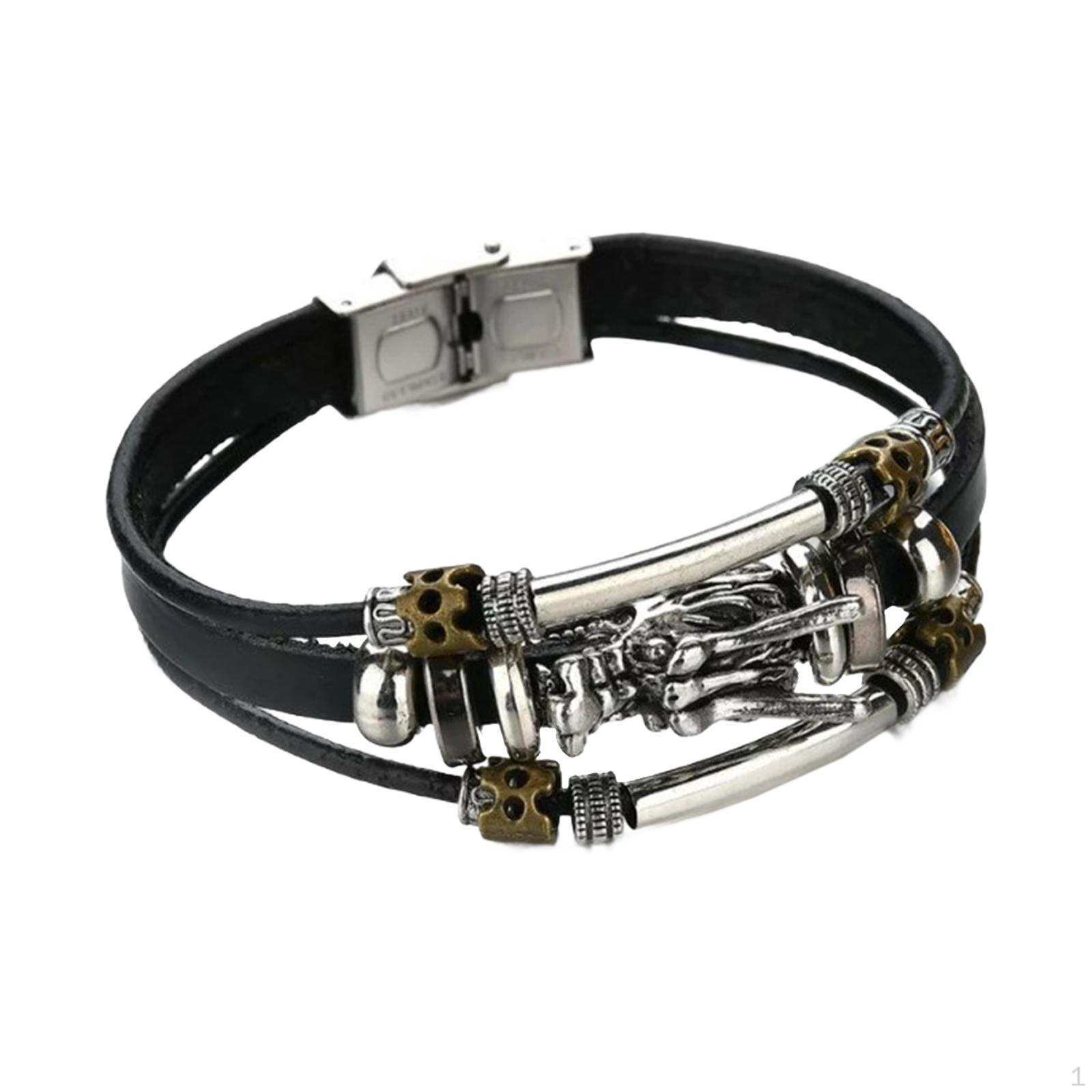 

Браслет-манжета из искусственной кожи, многослойный готический шарм в стиле панк для девочек и мальчиков, он и она чёрный