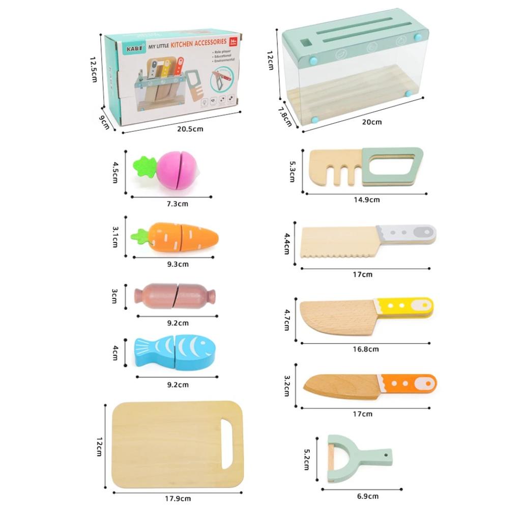 Children's Simulated Home Cooking Utensils, Bowls, Chopsticks, Knives, Forks, Wooden Simulation Boys and Girls' Toy Plates