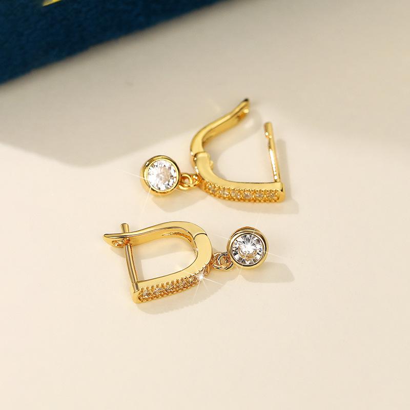 Gold Plated CZ Huggie Drop Earrings, Dainty Bezel-Set Crystal Dangle Earrings for Women