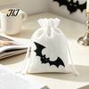 Cotton Linen Jewelry Bags Halloween Burlap Treat Bags, Pumpkin Ghost Bat Spider Witch Print Drawstring Gift Favors Candy Pouches for Cookies