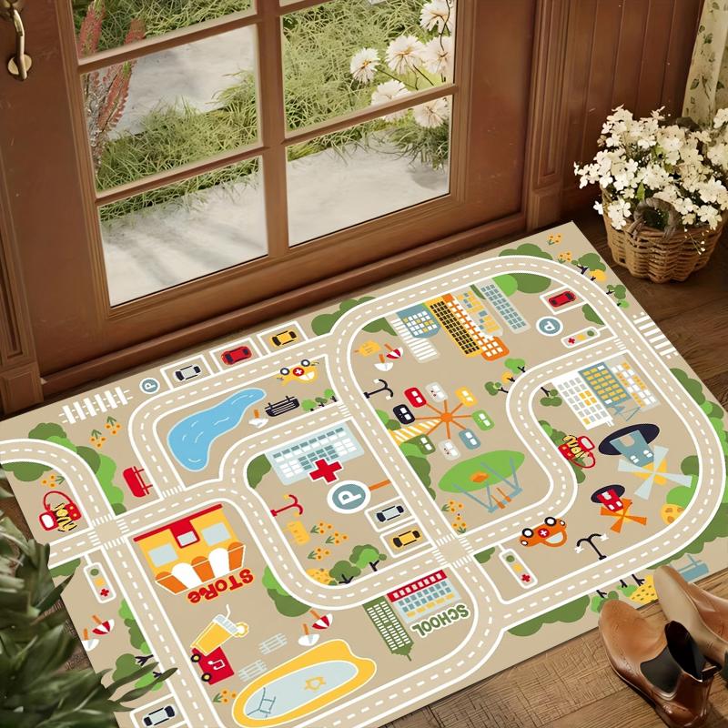 Cartoon Car Traffic Children's Carpet Playroom Baby Crawl Mat Educational Rug Large Size Living Room Bedroom Nursery Floor Mat