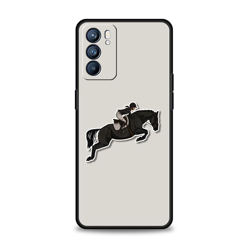 Case For Oppo A54 A53 A52 A9 A15 A95 A17 A16 A76 A74 A57 Find X6 X5 Reno8 Reno7 Reno6 Pro 5G Cover Galloping Horse Girl Drawing