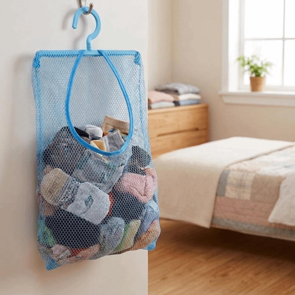 3PCS Breathable Hanging Mesh Storage Bag Space Saving Clothespin Mesh Bag Balcony