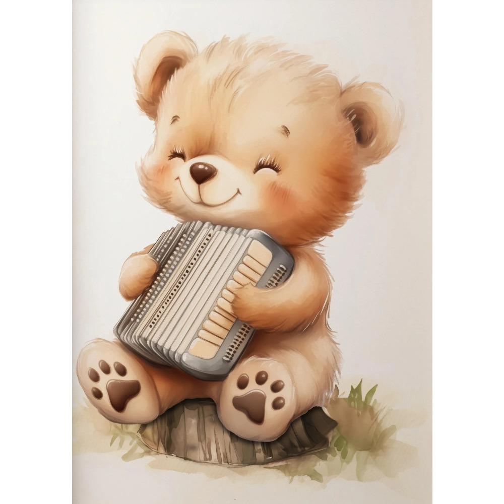 Watercolor Cute Animals Fox, Elephant, Bear, Playing Instruments Poster Canvas Painting Print Nursery Wall Art Home Decor