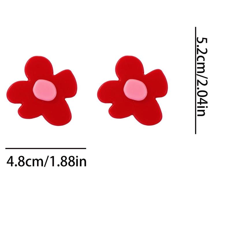 Boucle d'oreille Fleur Rouge Acrylique Grande pour Femmes Filles Minimalisme Charms Vacances d'Été Bijoux Cadeau