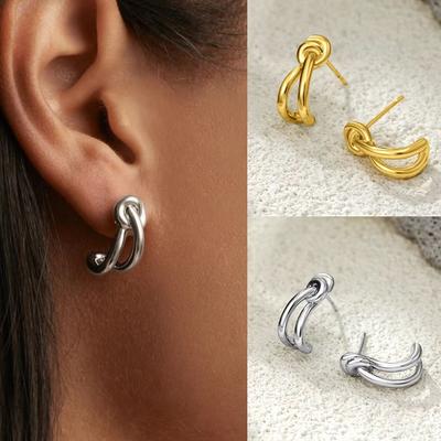 Boucles d'oreilles Nœud Tendance Boucles d'oreilles Géométriques Minimalistes pour Femmes Mode Acier Inoxydable Plaqué Or Bijoux Cadeaux