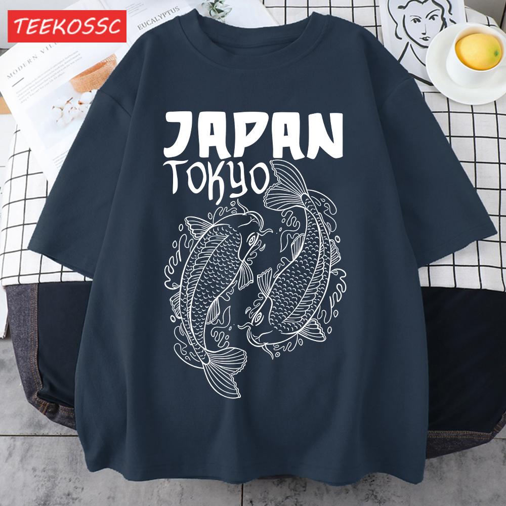 Japan Tokyo Harajuku Koi Print T Shirts Men Summer Cotton TShirt Hip Hop Loose Streetwear Unisex AllMatch Casual Clothing