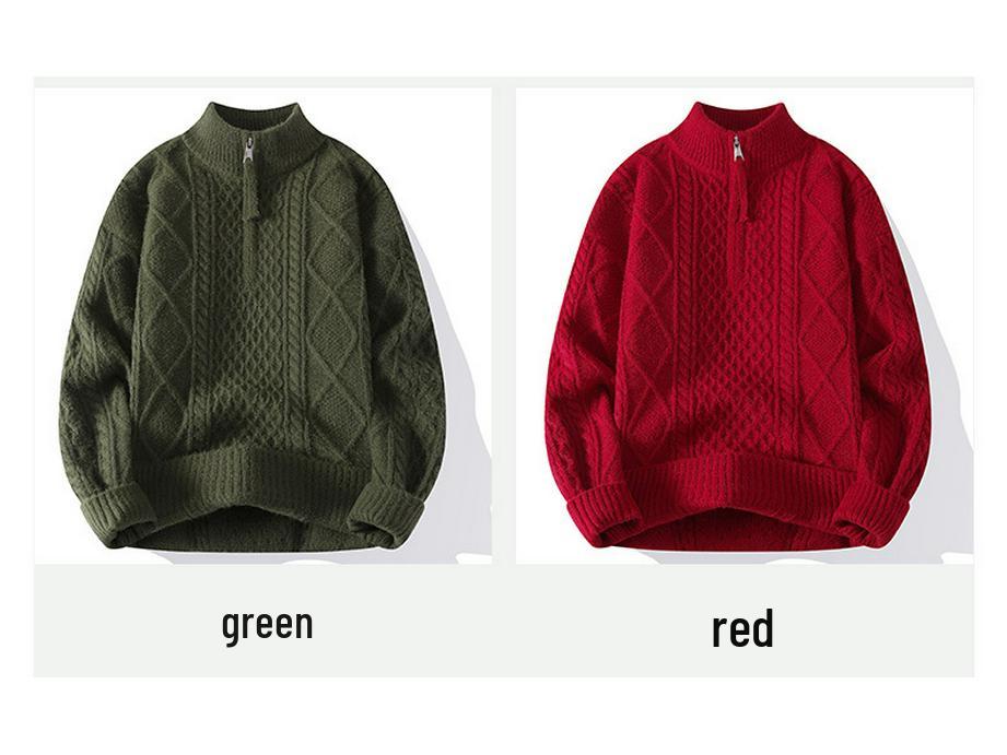 Men's 2025 Argyle Cable Knit Half-Zip Sweater - Teen Outerwear Pullover