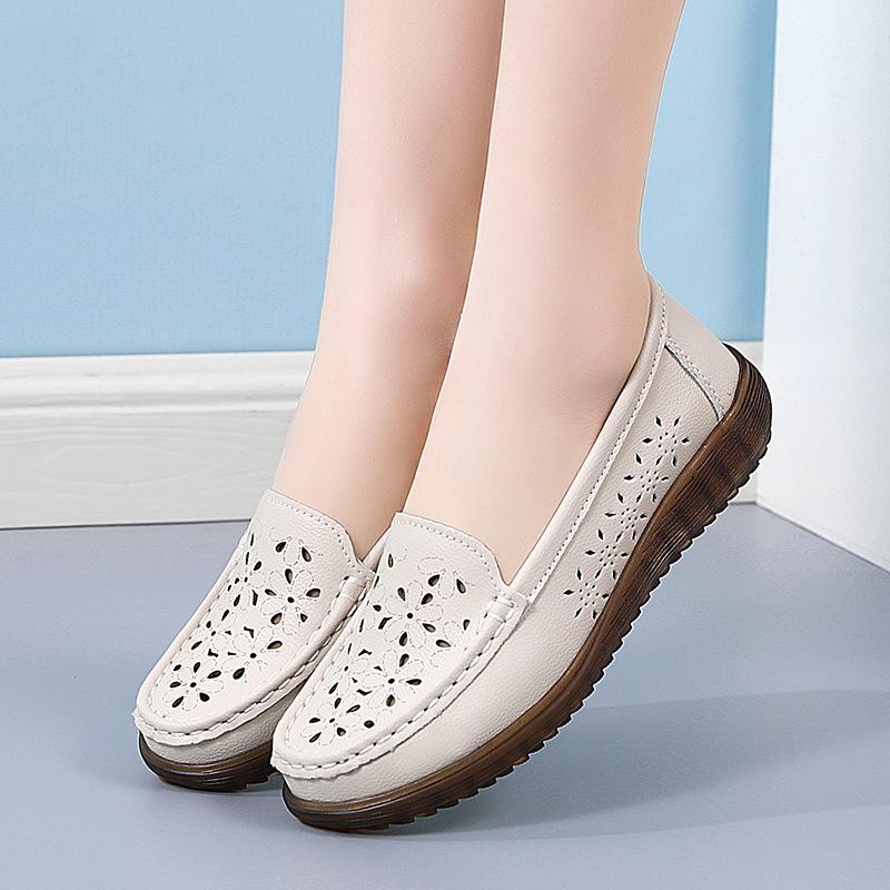 Women's Casual Mid-Heel Wedge Platform Shoes - Anti-Slip Leather for Spring/Autumn