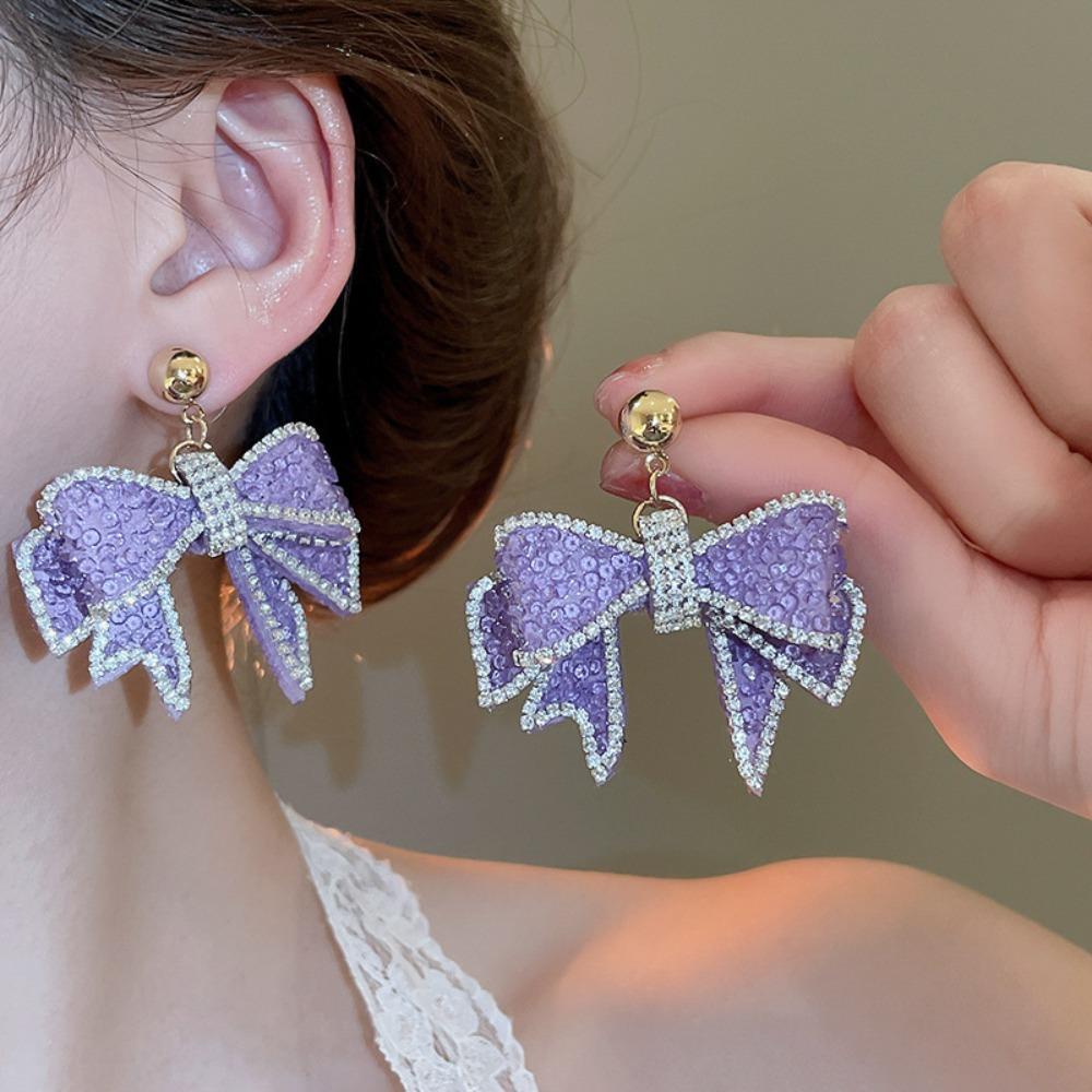 Ear Jewelry Sweet Stud Earrings Light Luxury Bowknot Dangle Earrings Crystal Bow Earrings Gifts