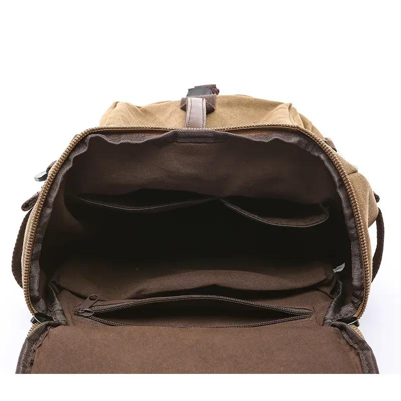 Men's Canvas Backpack Vertical Square Travel Canvas Bag Outdoor Large-capacity Cylinder Student School Bags