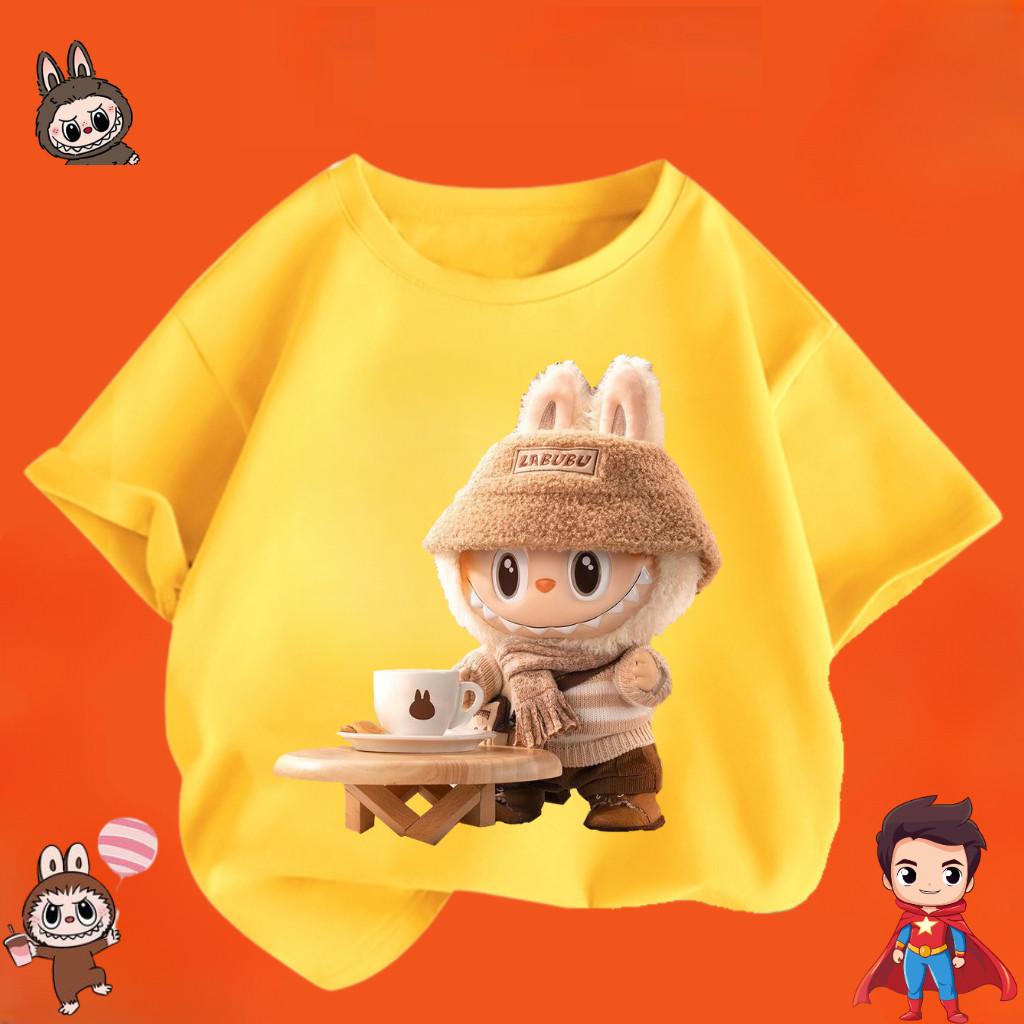 Children's Labubu T-shirt Cartoon Print Girl Short Sleeved Round Neck Top New Fashionable Loose T-shirt