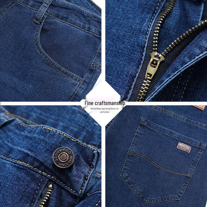 Romon Men's Fleece-Lined High Waist Elastic Straight Leg Jeans