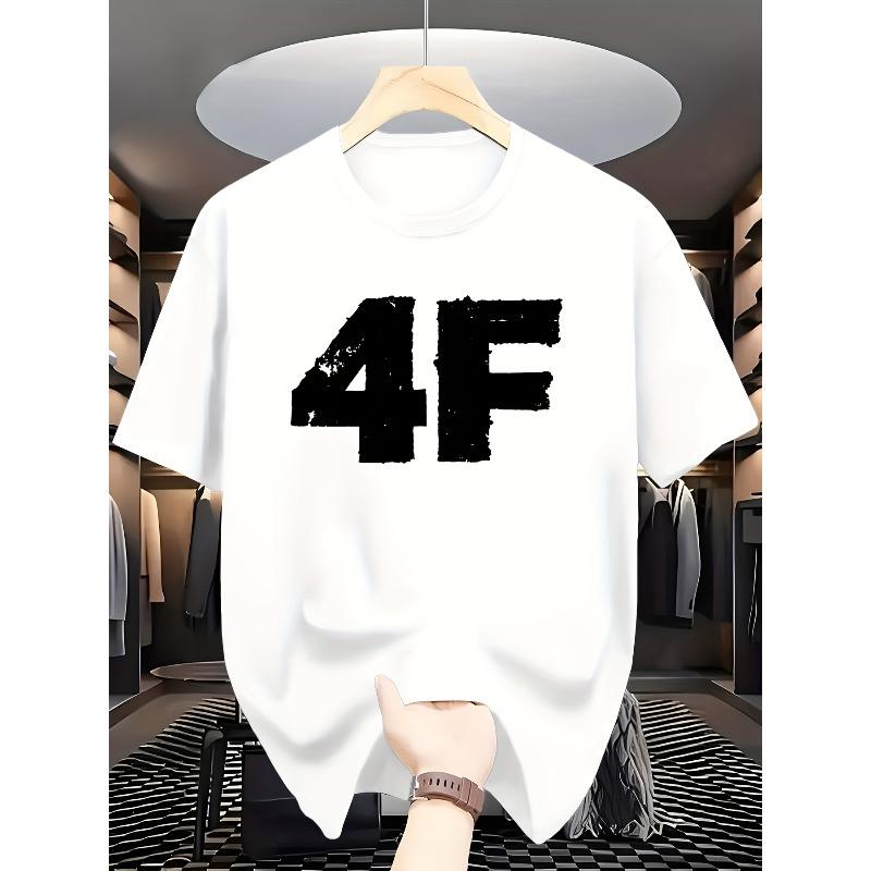 European sizes Men's Casual Short Sleeve T-Shirt  Letter Print - Breathable Summer Tee, Machine Washable Round Neck Regular Fit