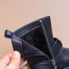 2025 Autumn/Winter Girls' Mid-Calf Leather Boots with Side Zipper and Velvet Lining