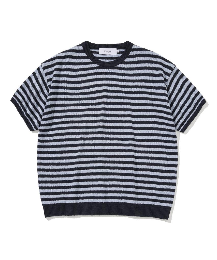 KNITTED Boucle Stripe Round Knit Navy