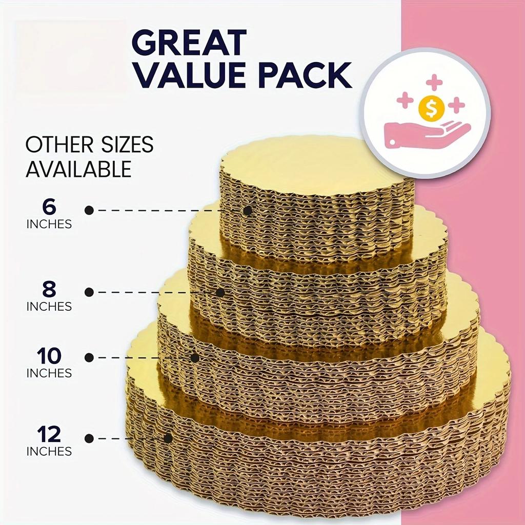 5pcs Cake Board with Golden Circular Cake Circles, 6/8/10/12 Inch Cake Base Cardboard, Suitable for Baking Cakes, Golden