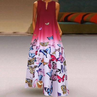 New 2020 Butterfly Print Sleeveless Long Dress