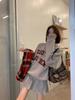 Korean College Style Color Block Letter Print Hoodie & Pleated Skirt Set for Women