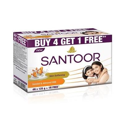Santoor Sandal and Almond Soap Buy 4 Get 1 Free 125gm Each