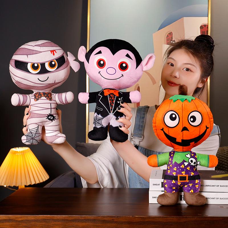 Halloween Plush Pumpkin, Vampire, and Skeleton Figures - Funny Decorative Pillow Set