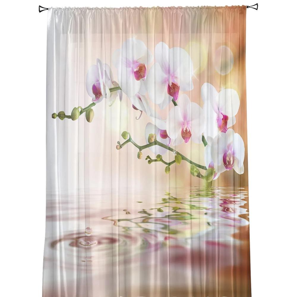 Wasserorchideen-Blumenpflanze, Tüll-Vorhänge für Wohnzimmerdekoration, Fenstervorhang für Schlafzimmer, Voile-Organza-Vorhänge