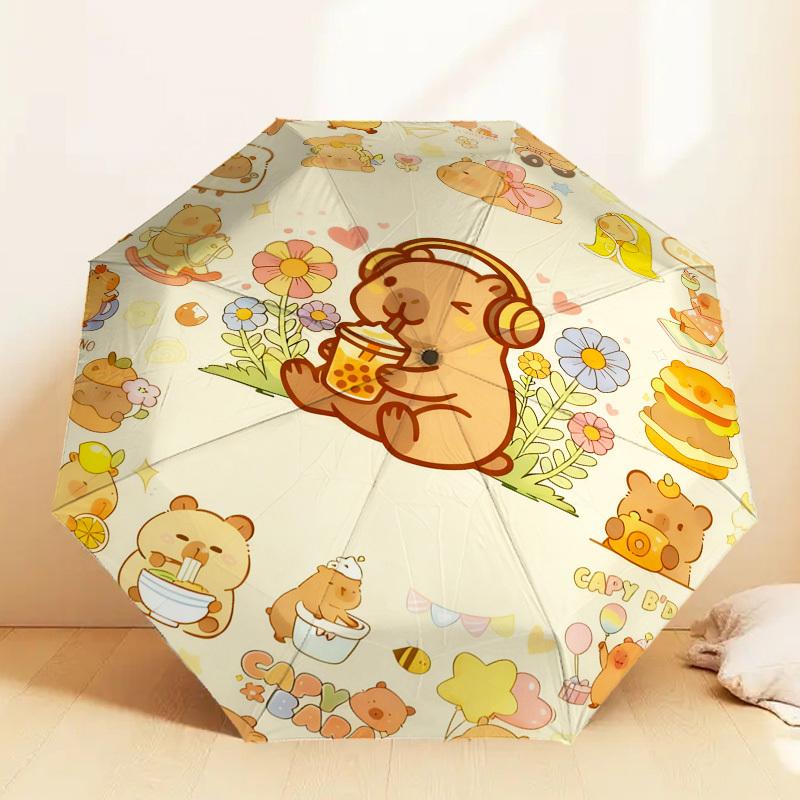 1pc Capybara Bubble Tea Pattern Umbrella Design Automatic Opening and Closing Umbrella, High-quality Travel Umbrella, c1128165