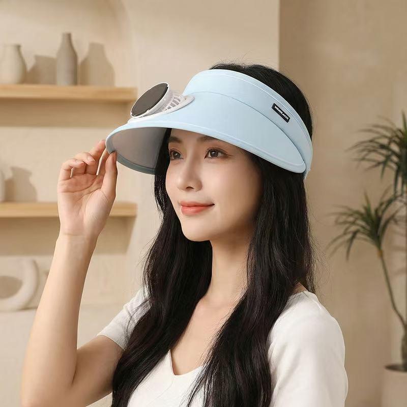 Wide Brim Sun Hat With Fan Breathable Solar Powered Fan Outdoor Visor Hat Empty Top Sunshade Beach Sunshade Hat Women