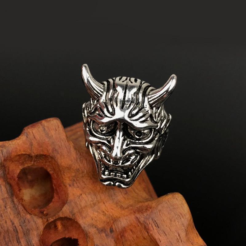 Retro Prajna Mask Ring for Men Punk Gothic Adjustable Open Ring Biker Zircon Rock Hiphop Streetwear Unisex Accessories Gift