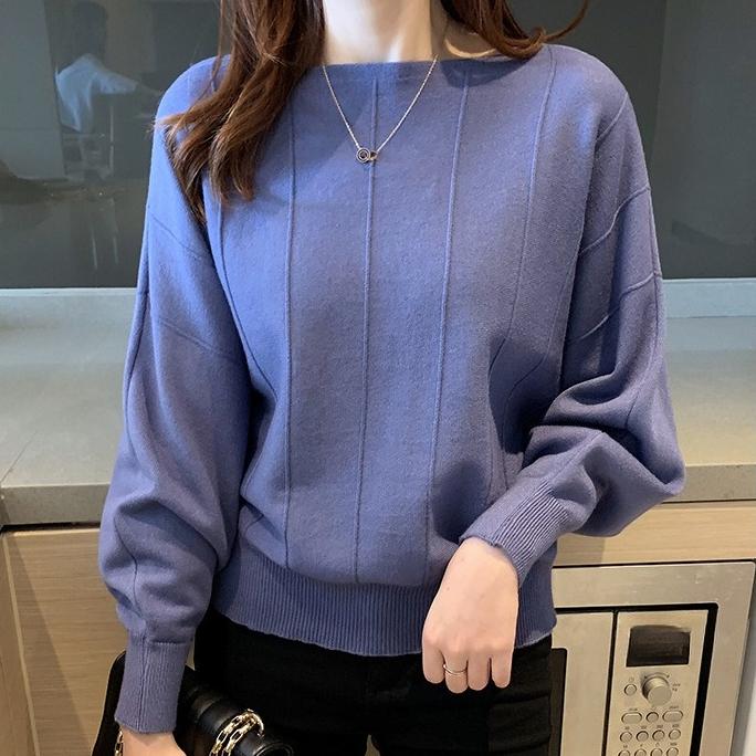 Vertikal gestreifter Strickpullover Damen Herbst Freizeit Fledermausärmel Pullover Damen Locker Einfarbig Langarm Oberteil