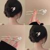 Chinese Style Faux Pearl Wave U-shaped Hairpin, Metal Golden Hair Stick, Bun Headwear