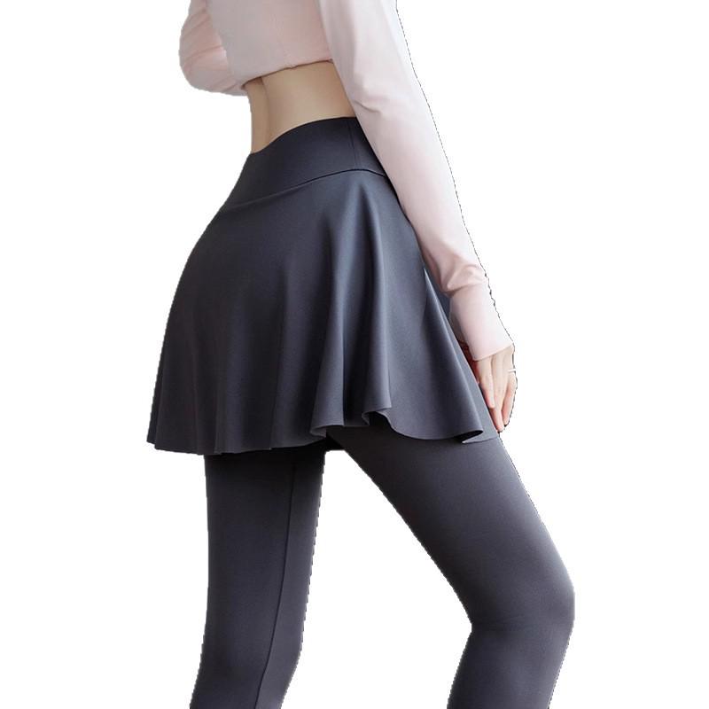 Damen Anti-Expositions-Yoga-Leggings mit Rock - Schlankmachende & Elastische Fitnesshose zum Laufen
