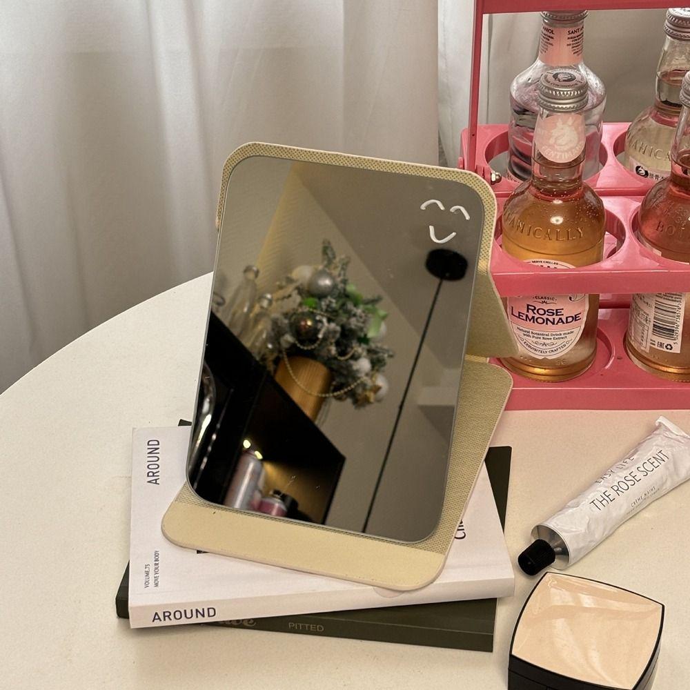 Pink Bow Desktop Stand Mirror Pu Leather Vanity Mirror Beauty Fold Makeup Mirror Unisex