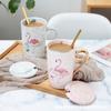 Flamingo With Lid Spoon Marble Pattern Ceramic Water Cup Couple High Value Creative Coffee Cup