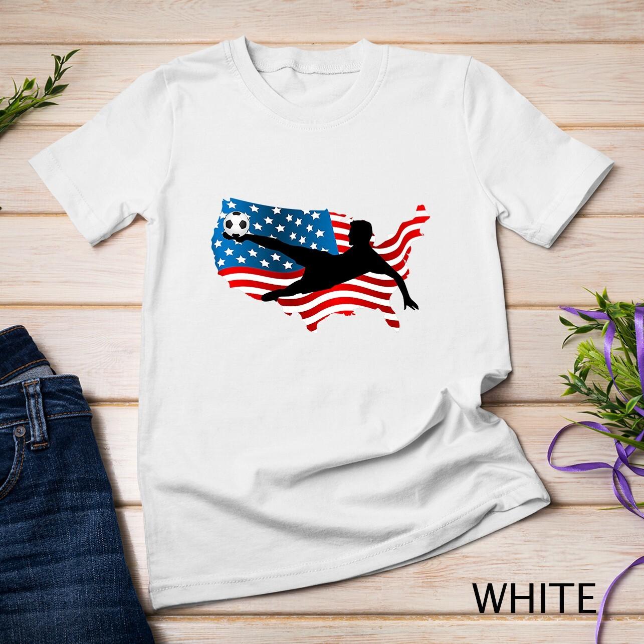 US USA America Flag on Soccer Ball Football Jersey Unisex T-Shirt Mens Womens Tees Top S