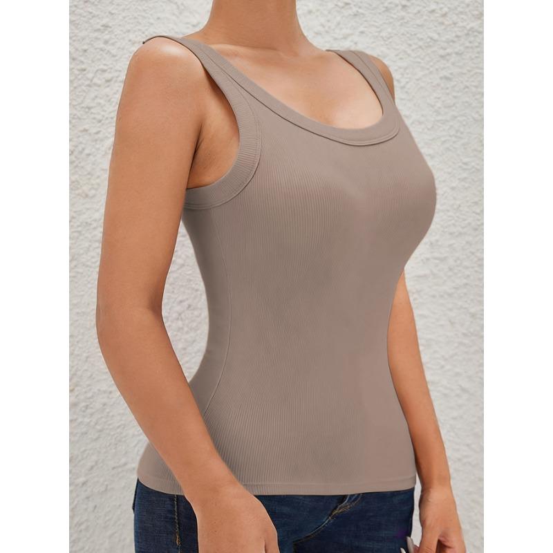 Women's Ribbed Scoop Neck Tank Slim Fit Sleeveless Shapewear Cami  Casual Daily Basic Top