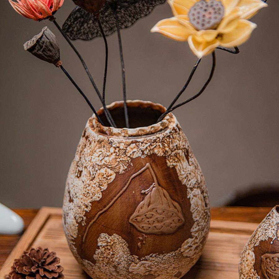 Vaso in Ceramica Wabi-Sabi a Forma di Capsula di Loto per Fiori Secchi - Decorazione Zen per Tavola da Pranzo