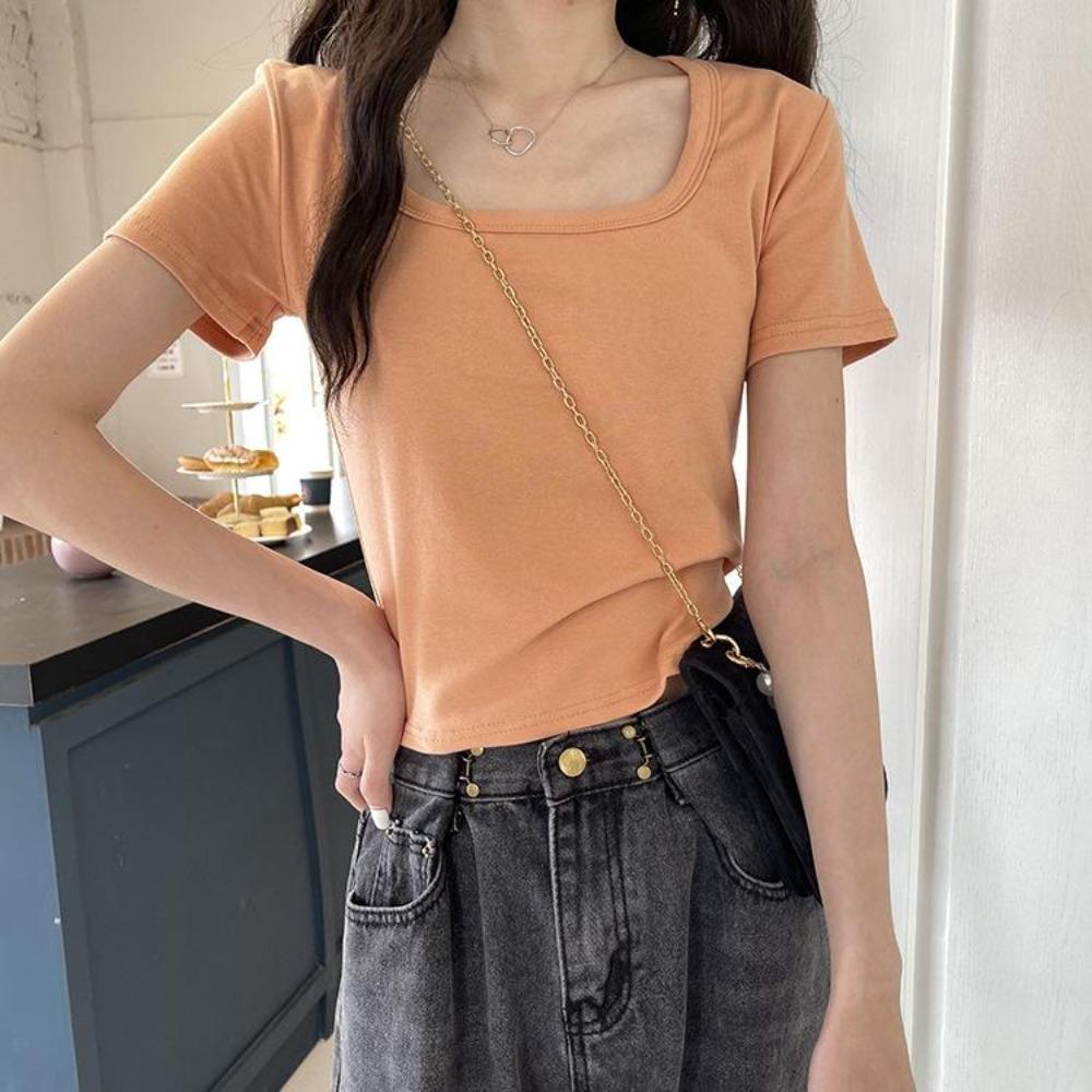 Fashion Squre Collar T Shirt Tank Top Solid Crop Tops Women Camis Summer Casual Camisole Lady Tshirt