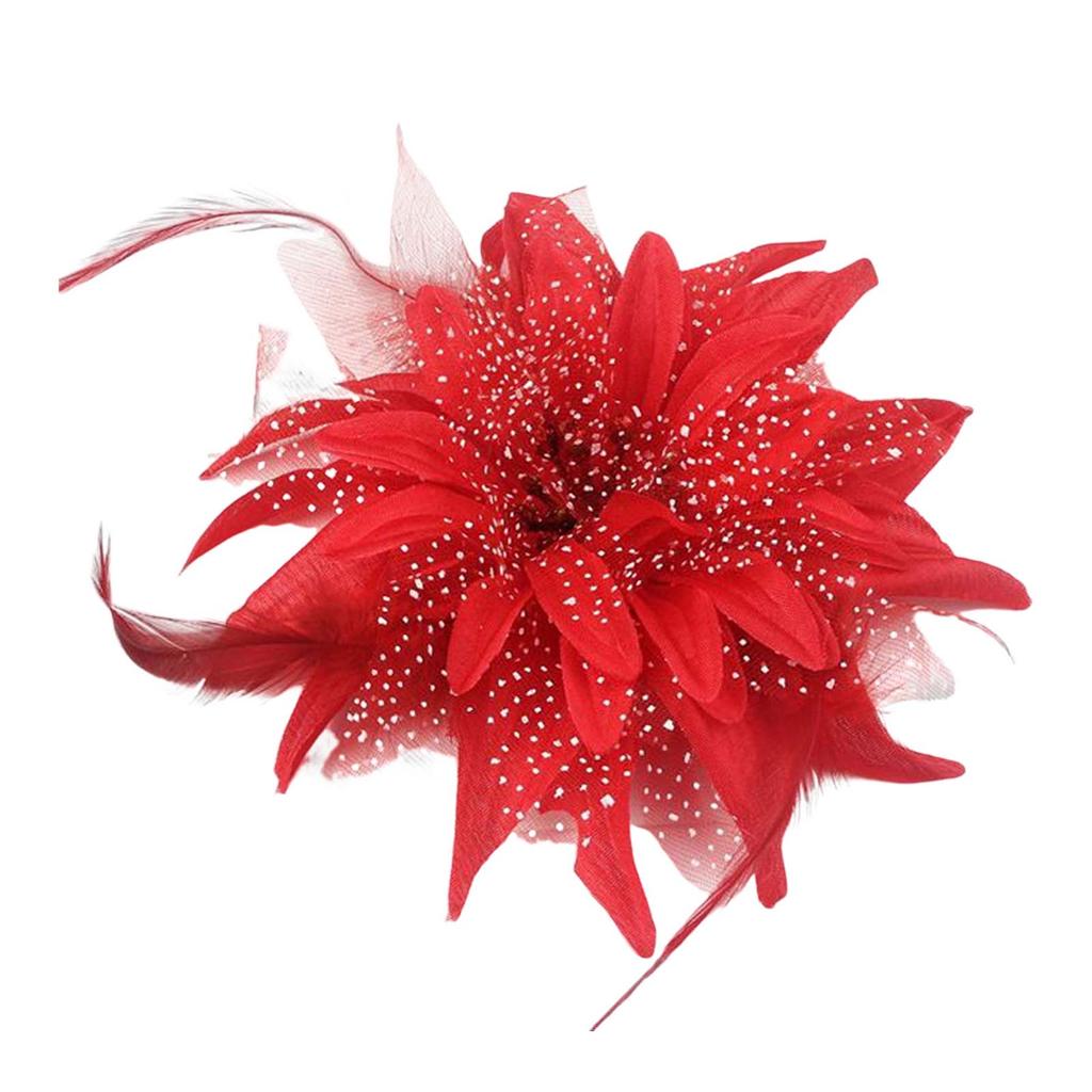S161020 Large Lily Flower Hair Clip Feather Headpiece for Women Silk Cloth Foam Gauze Diameter 14CM