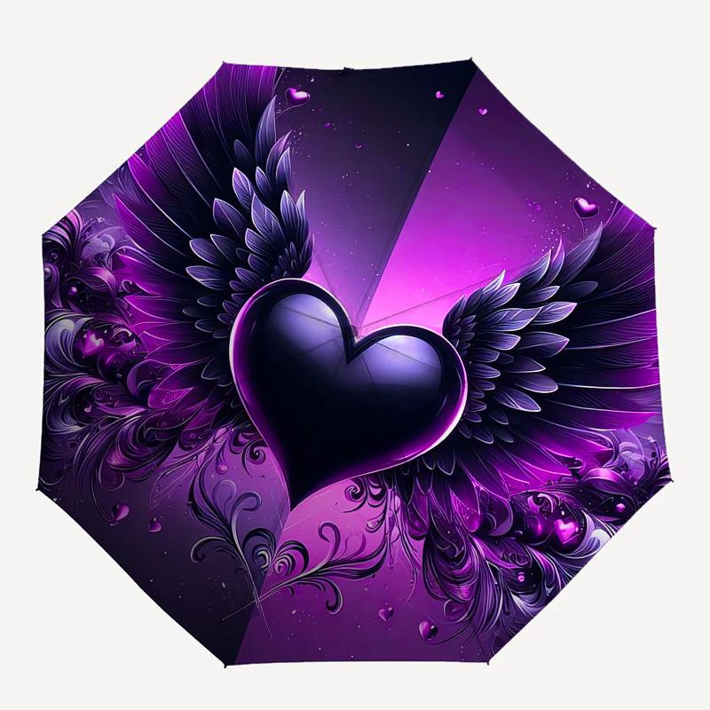 1pc Purple Heart with Wings Umbrella with Plastic Handle,Compact & Stylish,Cartoon Pattern,Outdoor UmbrellaPT438