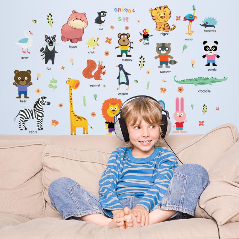 Cartoon Animal Wall Stickers, Removable Decals for Kids Room, Cabinet Fridge DIY Decor, Multi Surface Peel and Stick Mural