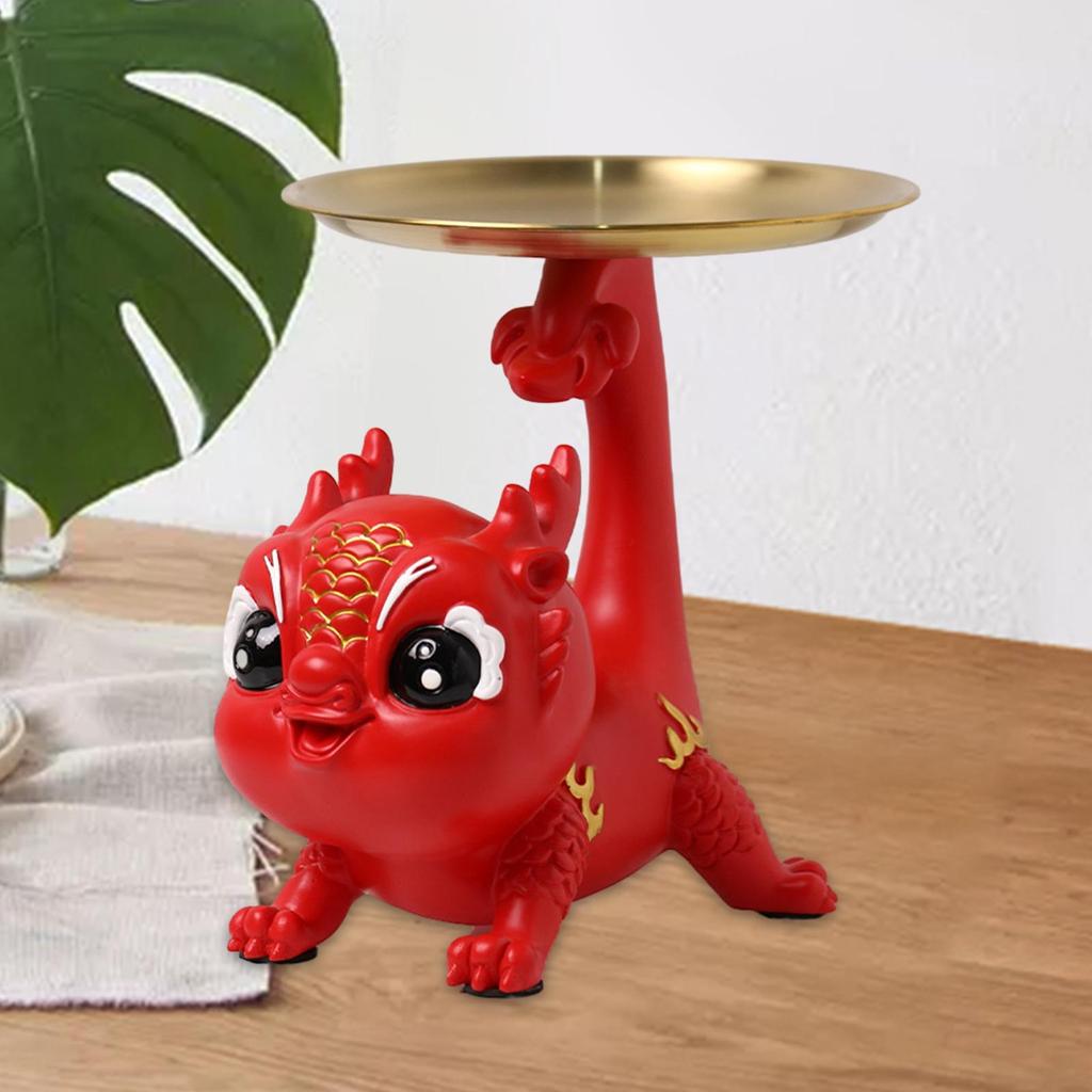Resin Chinese Dragon Statue with Tray Organizer Cute Dragon Decoration for Entrance Hall Home Office Entryway Decorations