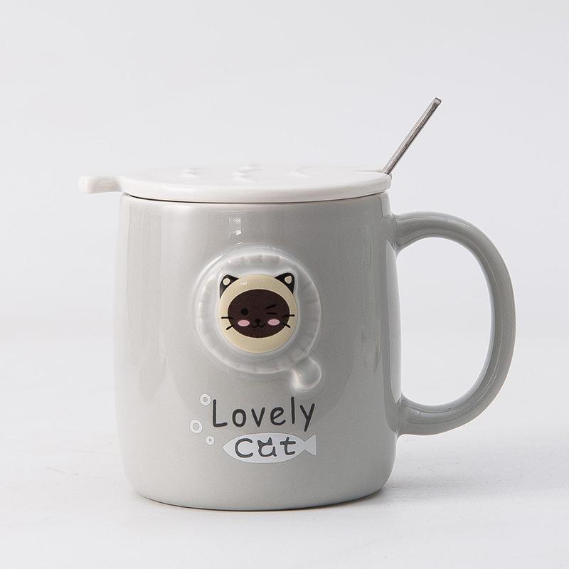 

3D Relief Cat Cartoon Ceramic Mug With Lid Spoon Coffee Mugs Free Shipping Cups of Coffee Cup Set Cute and Different Cups Tea Go 400ml