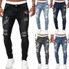 Men's Casual Hole-rubbed White Slim Fit Denim Pants Fashion Chinos Jeans