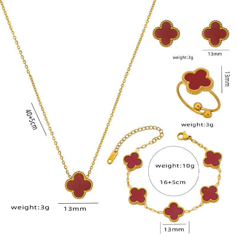 Trendy Clover Bracelet: Women's Korean Simple Design with Mother-of-Pearl and Titanium Steel, Featuring Five Floral Motifs.