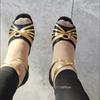 New Latin Dance Shoes for Women's Dance Hall/Sasha Dance/Latin Dance Practice Shoes Black Gold Fashion Color Combination 3.5cm