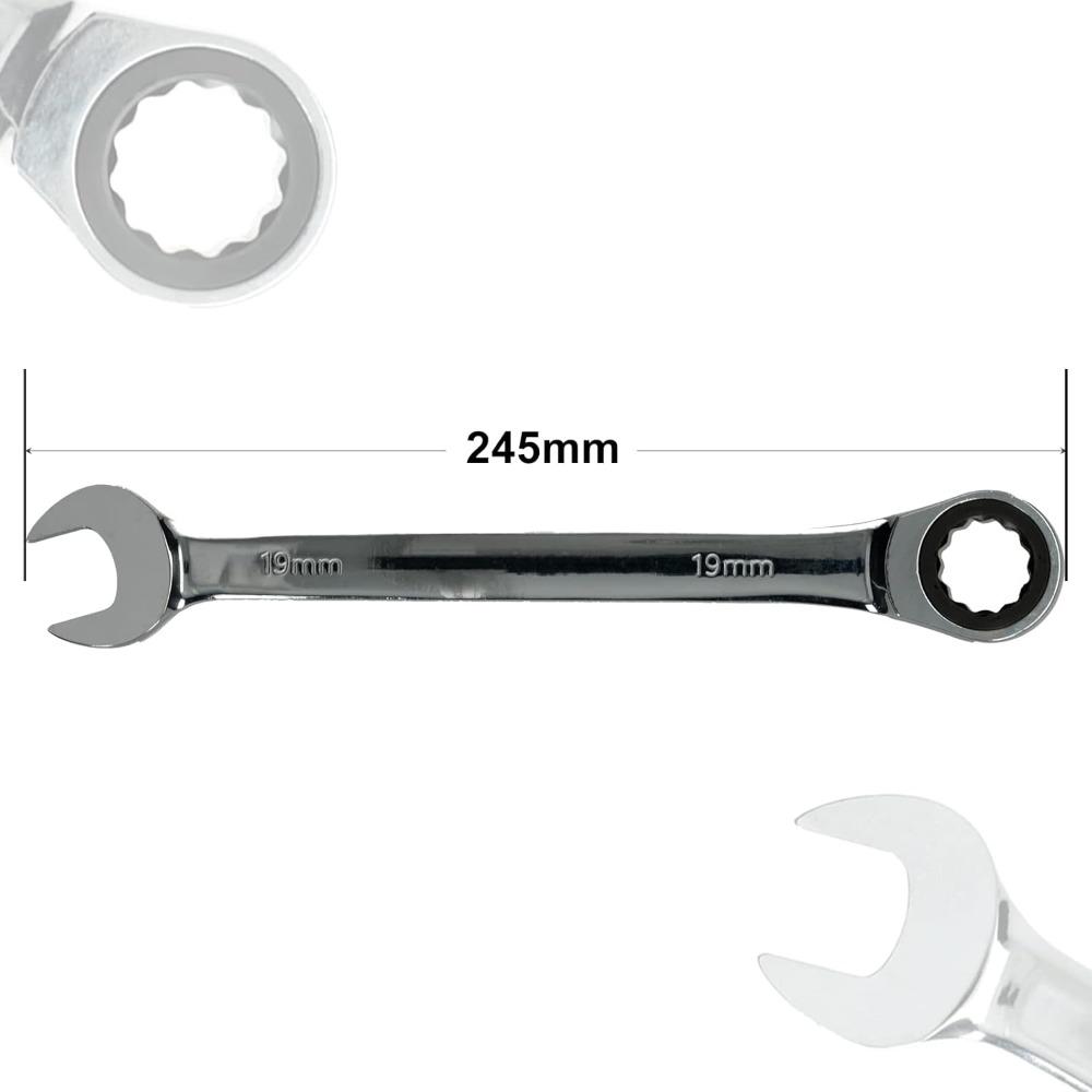 

19mm Ratchet Spanner 72-Tooth, Fixed Head Gear Wrench Open End & Ring Combination, Manual Quick Ratcheting Tool