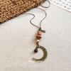 Ethnic Retro Leather Rope Raffia Necklace: Pine Cone & Mushroom Design, High-End Fashion Sweater Chain for Women