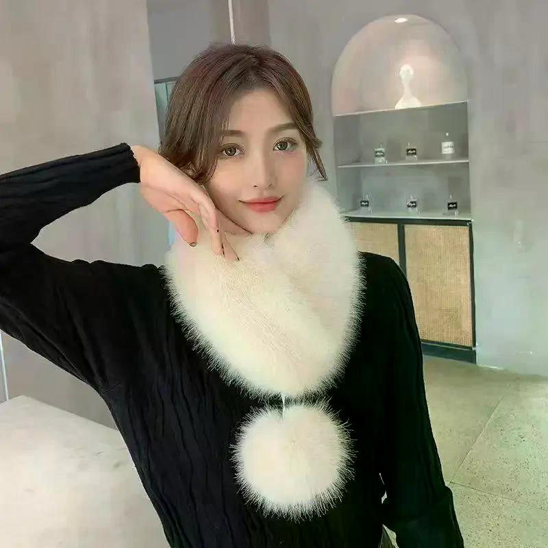 Luxury Velvet Texture Winter Outdoor Warm Scarf Solid Color Soft Faux Fur Collar Thickened Neck Scarf For Women