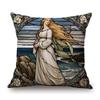 Renaissance Pre-Raphaelitism William Morris Round Stained Glass Window Elegant Lady Girl Decoration Pillow Case Cushion Cover